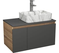 Комплект Bauedge тумба подвесная под раковину Bau Dream Blackwood графит 80, 1 ящик, дверца слева, раковина прямоугольная BAU Cerama 48х37, мрамор, смеситель Hotel Stil, нерж сталь BD3094