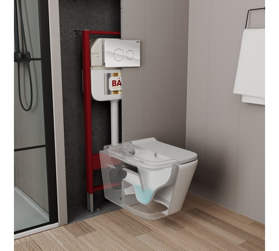 Рамная инсталляция для подвесного унитаза Bauedge BAU NEO 45 кнопка смыва из стекла BAU Dream дизайнерская, белая NEO45700-Q00010