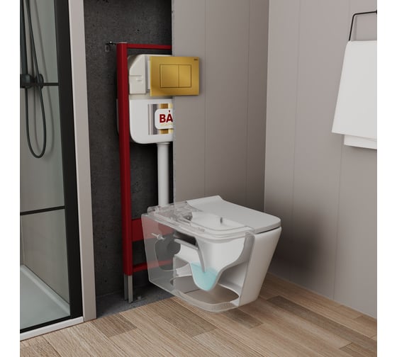 Рамная инсталляция для подвесного унитаза Bauedge BAU NEO 45 кнопка смыва BAU Stil, золото NEO45700-Q00013