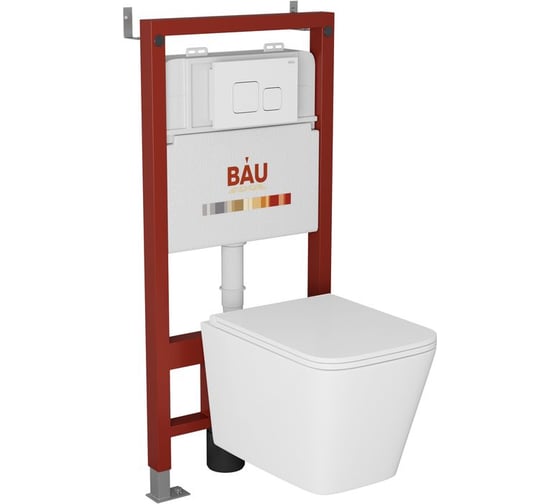 Комплект Bauedge BAU 6 в 1: инсталляция BAU PRO, унитаз подвесной безободковый OWL Vatter Ruta-H 53x36,5, быстросьёмное сиденье микролифт, кнопка смыва BAU Soul, белая Q111300-OWLT190401-Q00014 1