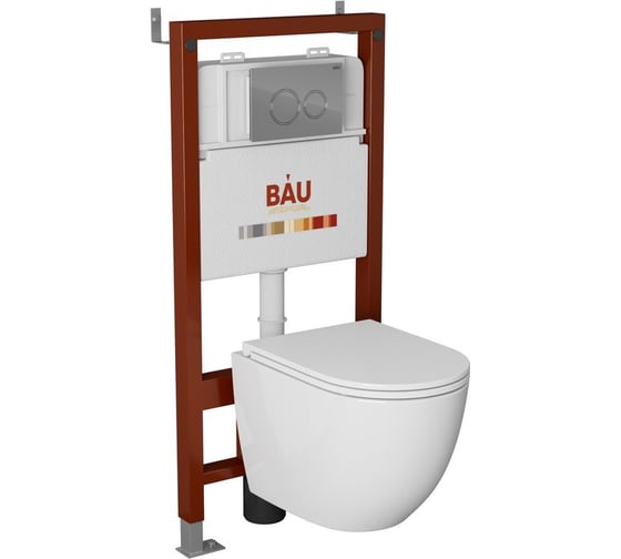 Комплект Bauedge BAU 6 в 1: инсталляция BAU PRO, унитаз подвесной безободковый, со смывом торнадо Grossman Hurricane 3, сиденье дюропласт микролифт, клавиша BAU Dream, хром Q111300-GR-4455SQ-Q00004 1