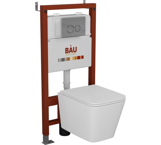 Комплект Bauedge BAU 6 в 1: инсталляция BAU PRO, унитаз подвесной безободковый вихревой со скрытым сливом Bau Stil Hurricane3, сиденье дюропласт микролифт, клавиша BASIC хром Q111300-BS0001-HQ3-01.02.19 1