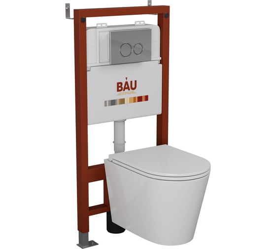 Комплект Bauedge BAU 6 в 1: инсталляция BAU PRO, унитаз подвесной безободковый вихревой со скрытым сливом Bau Nimb Hurricane3, сиденье дюропласт микролифт, клавиша BASIC хром Q111300-BK0001-HQ3-01.02.19 1