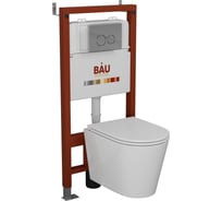 Комплект Bauedge BAU 6 в 1: инсталляция BAU PRO, унитаз подвесной безободковый торнадо обратного потока Bau Nimb Hurricane-2, быстросъемное тонкое сиденье дюропласт микролифт, клавиша BASIC хром Q111300-BK0001-HQ2-01.02.19