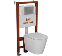 Комплект Bauedge BAU 6 в 1: инсталляция BAU PRO, унитаз подвесной безободковый торнадо обратного потока Bau Nimb Hurricane-2, быстросъемное тонкое сиденье дюропласт микролифт, клавиша Omega хром Q111300-BK0001-HQ2-01.02.10