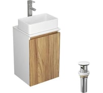 Комплект для ванной Bauedge Bau Dream тумба Bau Dream Blackwood 40, раковина BAU Mini 38x24, смеситель для раковины Diadonna Dream, латунь, хром, выпуск клик-клак, белый BD1159