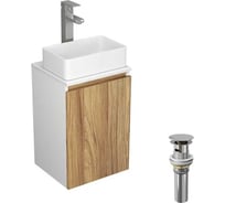 Комплект для ванной Bauedge Bau Dream тумба Bau Dream Blackwood 40, раковина BAU Mini 38x24, смеситель для раковины Potato Hotel, выпуск клик-клак, хром BD1156