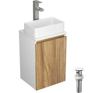 Комплект для ванной Bauedge Bau Dream тумба Bau Dream Blackwood 40, раковина BAU Mini 38x24, смеситель для раковины Potato Hotel, выпуск клик-клак, белый BD1158