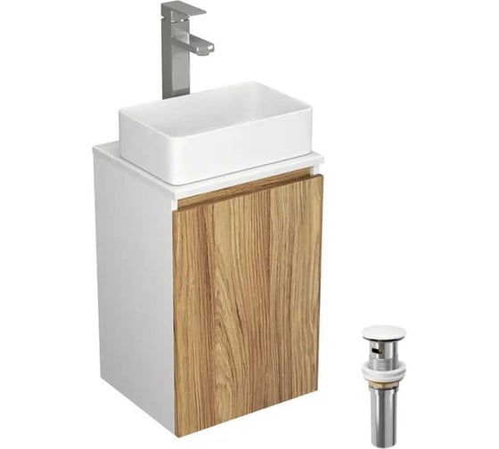 Комплект для ванной Bauedge Bau Dream тумба Bau Dream Blackwood 40, раковина BAU Mini 38x24, смеситель для раковины Potato Hotel, выпуск клик-клак, белый BD1158 1