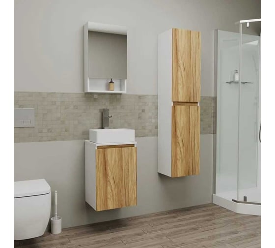 Комплект для ванной Bauedge Bau Dream тумба Bau Dream Blackwood 40, раковина BAU Mini 38x24, смеситель для раковины Potato Hotel, выпуск клик-клак, белый BD1158