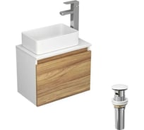 Комплект для ванной Bauedge Bau Dream тумба Bau Dream Blackwood 50, раковина BAU Mini 38х24, смеситель для раковины Potato Hotel, выпуск клик-клак, белый BD1268