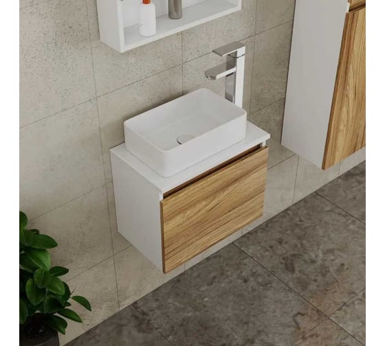 Комплект для ванной Bauedge Bau Dream тумба Bau Dream Blackwood 50, раковина BAU Mini 38х24, смеситель для раковины Potato Hotel, выпуск клик-клак, белый BD1268