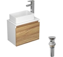 Комплект для ванной Bauedge Bau Dream тумба Bau Dream Blackwood 50, раковина BAU Mini 38x24, смеситель для раковины Potato Hotel, выпуск клик-клак, хром BD1266