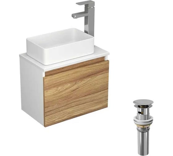 Комплект для ванной Bauedge Bau Dream тумба Bau Dream Blackwood 50, раковина BAU Mini 38x24, смеситель для раковины Potato Hotel, выпуск клик-клак, хром BD1266 1