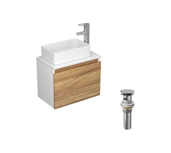 Комплект для ванной Bauedge Bau Dream тумба Bau Dream Blackwood 50, раковина BAU Mini 38х24, смеситель для раковины Diadonna Dream, латунь, выпуск клик-клак, хром BD1267