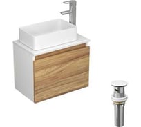 Комплект для ванной Bauedge Bau Dream тумба Bau Dream Blackwood 50, раковина BAU Mini 38x24, смеситель для раковины Diadonna Dream, латунь, выпуск клик-клак, белый BD1269