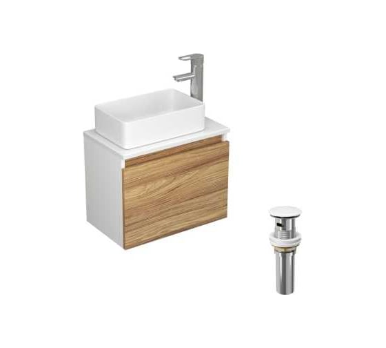 Комплект для ванной Bauedge Bau Dream тумба Bau Dream Blackwood 50, раковина BAU Mini 38x24, смеситель для раковины Diadonna Dream, латунь, выпуск клик-клак, белый BD1269