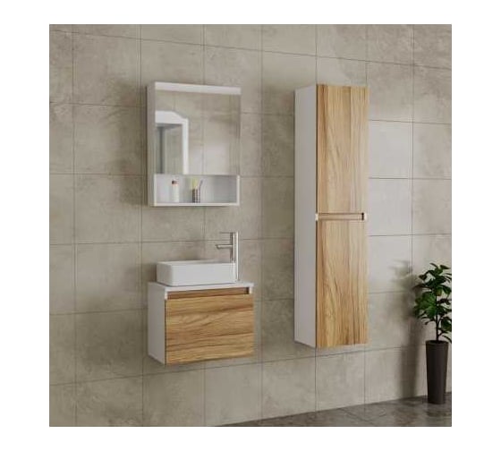 Комплект для ванной Bauedge Bau Dream тумба Bau Dream Blackwood 50, раковина BAU Mini 38х24, смеситель для раковины Diadonna Dream, латунь, хром BD1265