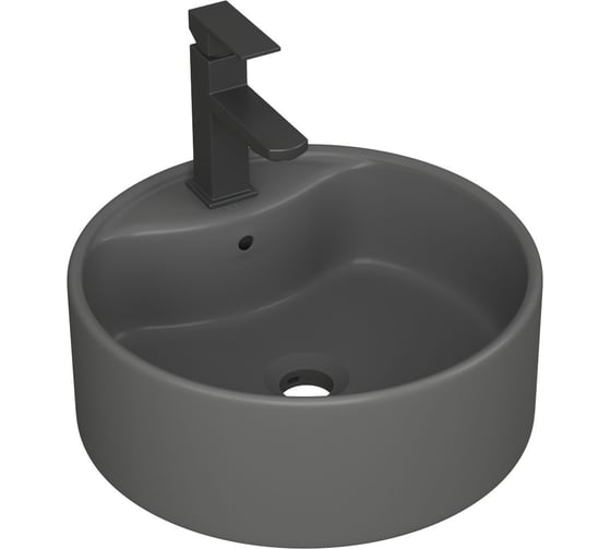 Раковина накладная со смесителем Bauedge ( BAU Element D41, темно-серый матовый + смеситель Hotel Black, черный) YBD2567