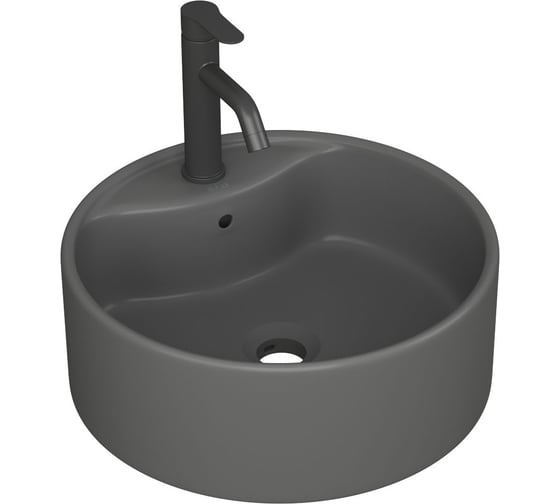 Раковина накладная со смесителем Bauedge ( BAU Element D41, темно-серый матовый + смеситель Dream Black, черный) YBD2569
