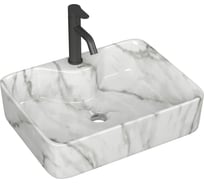 Раковина накладная со смесителем Bauedge (прямоугольная BAU Cerama 48x37, мрамор + смеситель Dream Black, черный) YBD2554