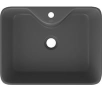 Раковина накладная со смесителем Bauedge (прямоугольная BAU Cerama 48x37, темно-серая матовая + смеситель Hotel Black, черный) YBD2537