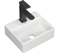 Раковина накладная со смесителем Bauedge (прямоугольная BAU Cerama Mini с отверстием, белая + смеситель Hotel Black, черный) BH1252