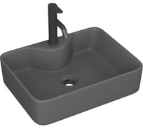 Раковина накладная со смесителем Bauedge (прямоугольная BAU Cerama 48x37, темно-серая матовая + смеситель Dream Black, черный) YBD2539