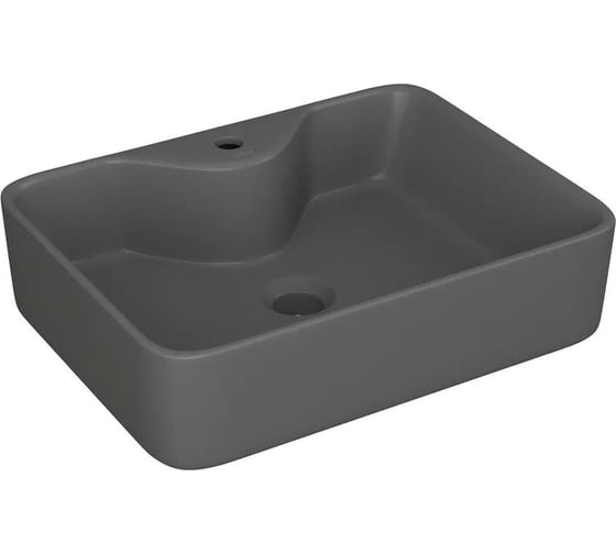 Раковина накладная со смесителем Bauedge (прямоугольная BAU Cerama 48x37, темно-серая матовая + смеситель Cerama Black, черный) YBD2540 1