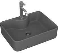 Раковина накладная со смесителем Bauedge (прямоугольная BAU Cerama 48x37, темно-серая матовая + смеситель Dream, нержавеющая сталь) YBD2538