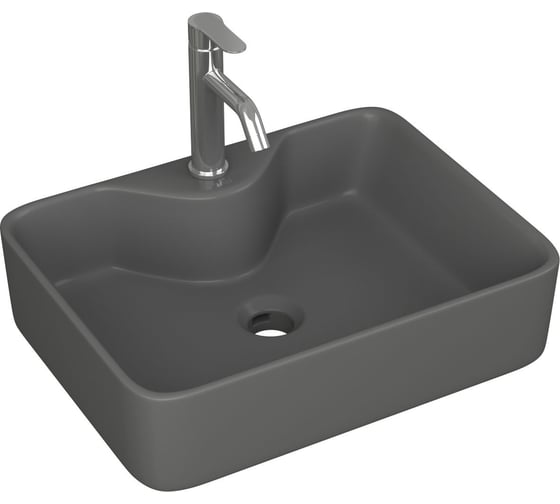 Раковина накладная со смесителем Bauedge (прямоугольная BAU Cerama 48x37, темно-серая матовая + смеситель Dream, нержавеющая сталь) YBD2538