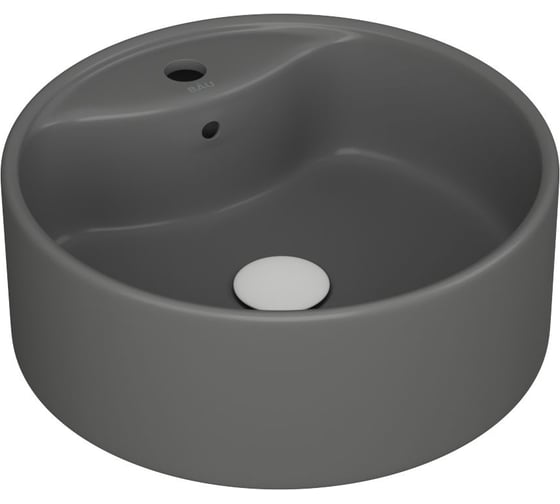 Раковина накладная Bauedge BAU Element D41, с отверстием под смеситель, темно-серый матовый + выпуск клик-клак, белый YBD2571