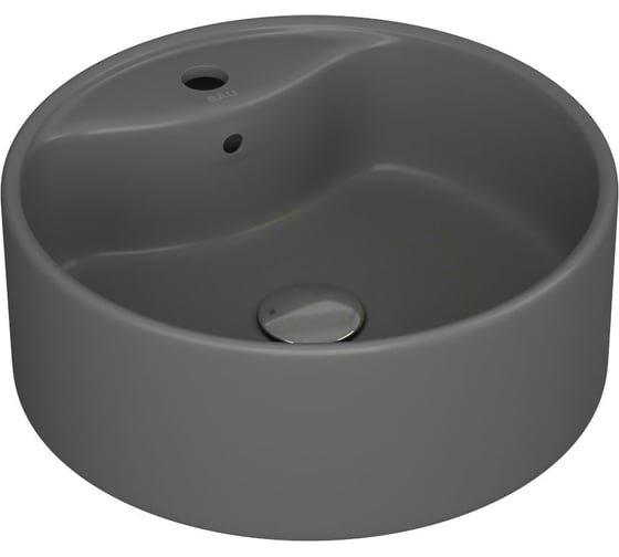Раковина накладная Bauedge BAU Element D41, с отверстием под смеситель, темно-серый матовый + выпуск клик-клак, хром YBD2573