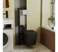 Сет 19 (инсталляция + кнопка смыва белая + унитаз подвесной + сиденье дюропласт) GreenStone Монерон черный 4в1 GRS-SET-19