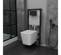 Сет 10 (инсталляция + кнопка смыва чёрная + унитаз подвесной + сиденье дюропласт) GreenStone Монерон белый 4в1 GRS-SET-10