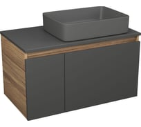 Комплект Bauedge тумба подвесная под накладную раковину Bau Dream Blackwood графит 80, 1 ящик, дверца слева, раковина прямоугольная BAU Hotel 48х37, темно-се BD3137