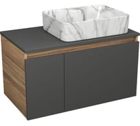 Комплект Bauedge тумба подвесная под накладную раковину Bau Dream Blackwood графит 80, 1 ящик, дверца слева, раковина прямоугольная BAU Cerama 48х37, мрамор BD3093