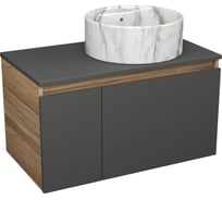 Комплект Bauedge тумба подвесная Bau Dream Blackwood графит 80, 1 ящик, дверца слева, раковина круглая накладная BAU Element D41, мрамор BD3065