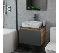 Комплект Bauedge тумба Bau Dream Blackwood графит 60, 1 ящик, раковина прямоугольная BAU Hotel 48х37, мрамор, смеситель Hotel Stil, черный матовый BD3109
