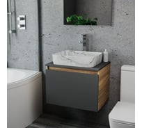 Комплект Bauedge тумба Bau Dream Blackwood графит 60, 1 ящик, раковина прямоугольная BAU Hotel 48х37, мрамор, смеситель Hotel Stil, нерж. сталь BD3108