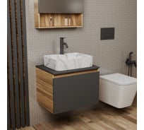 Комплект Bauedge тумба Bau Dream Blackwood графит 60, 1 ящик, раковина прямоугольная BAU Cerama 48х37, мрамор, смеситель Hotel Dream Black, черный матовый BD3083