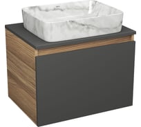 Комплект Bauedge тумба под подвесную раковину Bau Dream Blackwood графит 60, 1 ящик, раковина прямоугольная BAU Hotel 48x37, мрамор BD3107