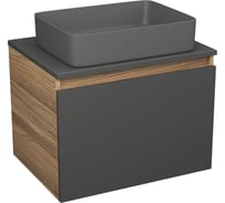 Комплект Bauedge тумба подвесная под накладную раковину Bau Dream Blackwood графит 60, 1 ящик, раковина прямоугольная BAU Hotel 48x37, темно-серая матовая BD3127