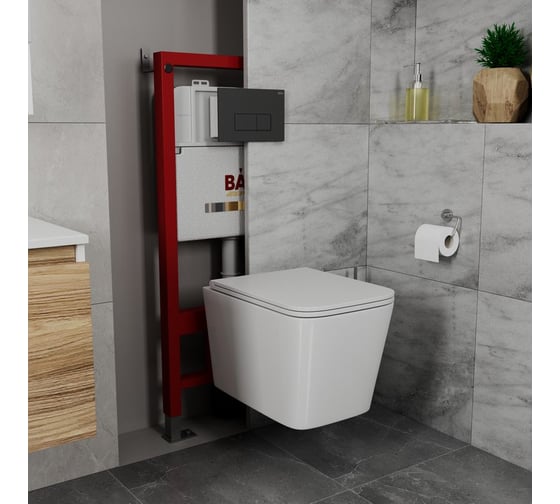 Комплект Bauedge BAU 6 в 1: инсталляция BAU PRO, унитаз подвесной безободковый с вихревым смывом, OWL 1975 Hurricane3, сиденье дюропласт микролифт, клавиша BAU Hotel, черный матовый Q111300-TOWLT190403S-Q00008