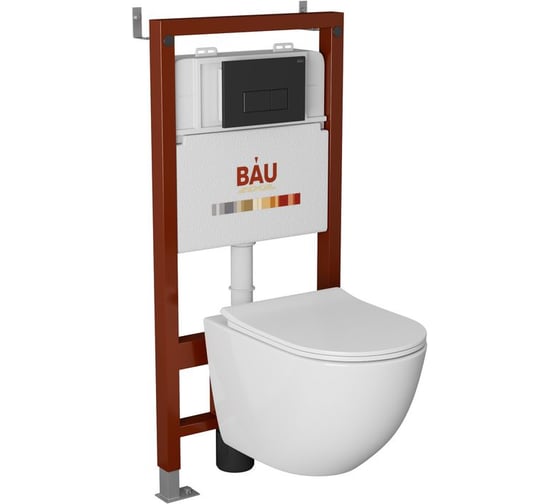 Комплект Bauedge BAU 6 в 1: инсталляция BAU PRO, унитаз подвесной безободковый Bau Dream PRO-2, быстросъемное сиденье микролифт, клавиша BAU, черный матовый Q111300-NL0002-PRO-Q00008