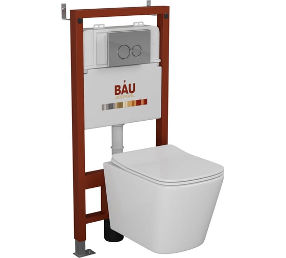 Комплект Bauedge BAU 6 в 1: инсталляция BAU PRO, унитаз подвесной безободковый Bau Stil 51, сиденье дюропласт микролифт, клавиша BASIC хром Q111300-BS0002-01.02.19 1