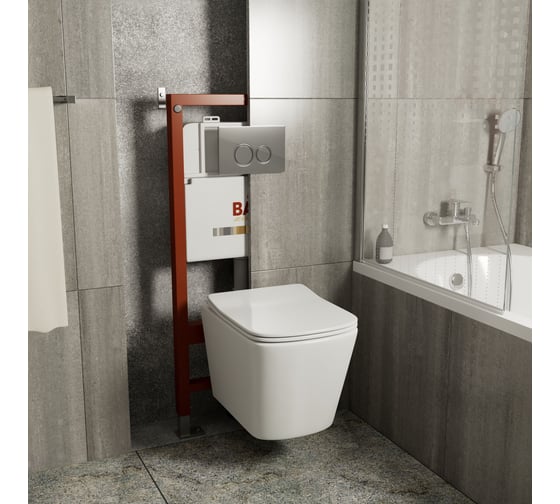 Комплект Bauedge BAU 6 в 1: инсталляция BAU PRO, унитаз подвесной безободковый Bau Stil 51, сиденье дюропласт микролифт, клавиша BASIC хром Q111300-BS0002-01.02.19