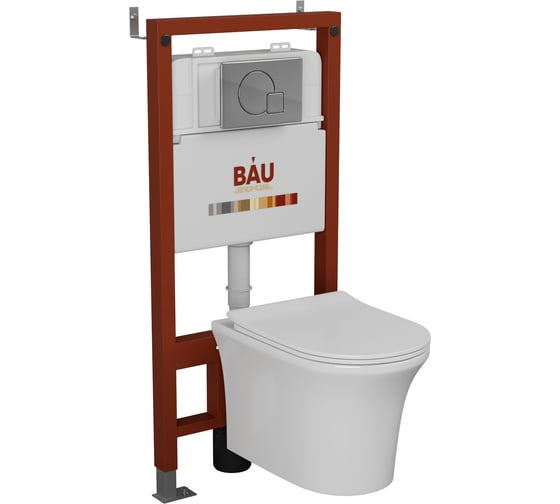 Комплект Bauedge BAU 6 в 1: инсталляция BAU PRO, унитаз подвесной безободковый Bau Spectrum PRO, быстросъемное сиденье микролифт, клавиша Omega хром Q111300-NP0001-PRO-01.02.10