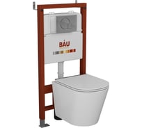 Комплект Bauedge BAU 6 в 1: инсталляция BAU PRO, унитаз подвесной безободковый Bau Nimb LUX, быстросъемное тонкое сиденье дюропласт микролифт с нержавеющей вставкой, клавиша Omega хром Q111300-BK0001-LUX-01.02.10