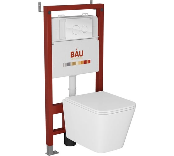 Комплект Bauedge BAU 6 в 1: инсталляция BAU PRO, унитаз подвесной безободковый с вихревым смывом, OWL 1975 Hurricane3, сиденье дюропласт микролифт, клавиша из стекла BAU Dream, белая Q111300-TOWLT190403S-Q00010 1